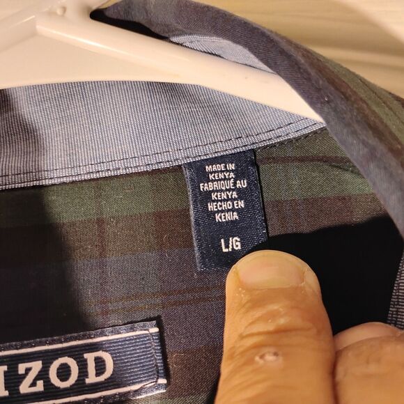 IZOD shirt mens L Large green blue plaid heritage tartan sport FLEX stretch - Picture 9 of 11